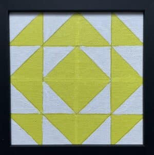 15x15cm Akryl Maleri - Gul og hvit Geometrisk