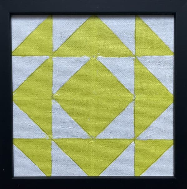 15x15cm Akryl Maleri - Gul og hvit Geometrisk