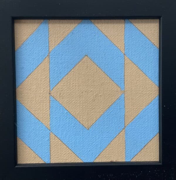 10x10cm Akryl Maleri - Beige og blå geometrisk
