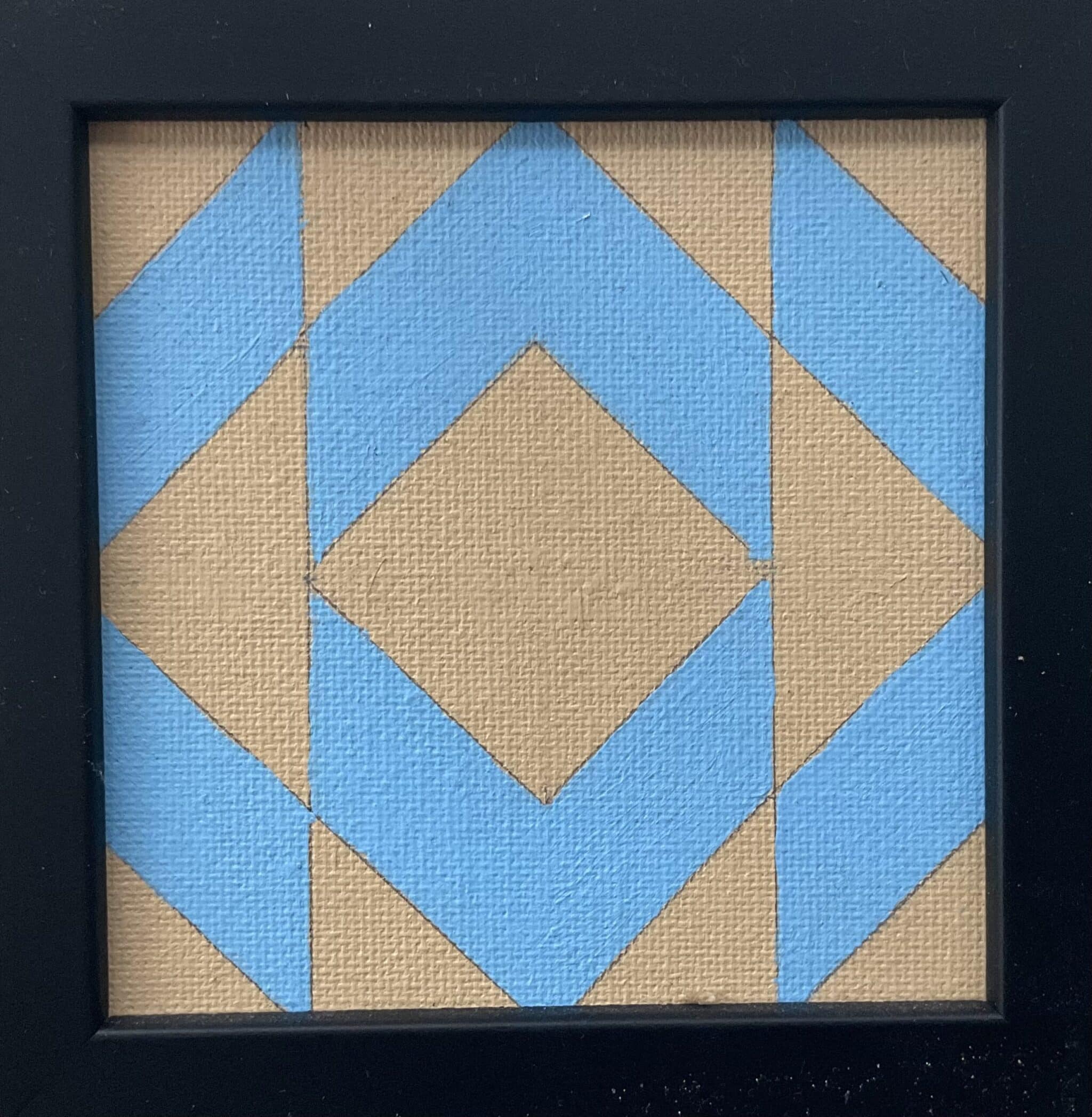 10x10cm Akryl Maleri - Beige og blå geometrisk