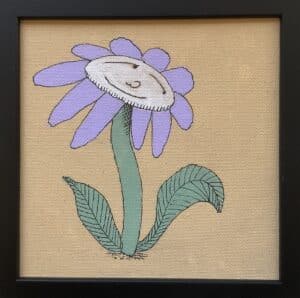 15x15cm Akryl Maleri - Fiolett blomst