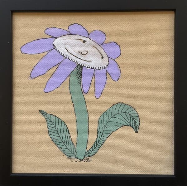 15x15cm Akryl Maleri - Fiolett blomst
