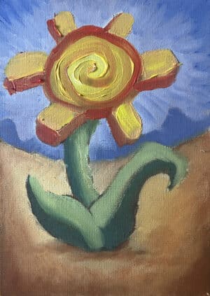 21x15 Olje Maleri - Gul Blomst