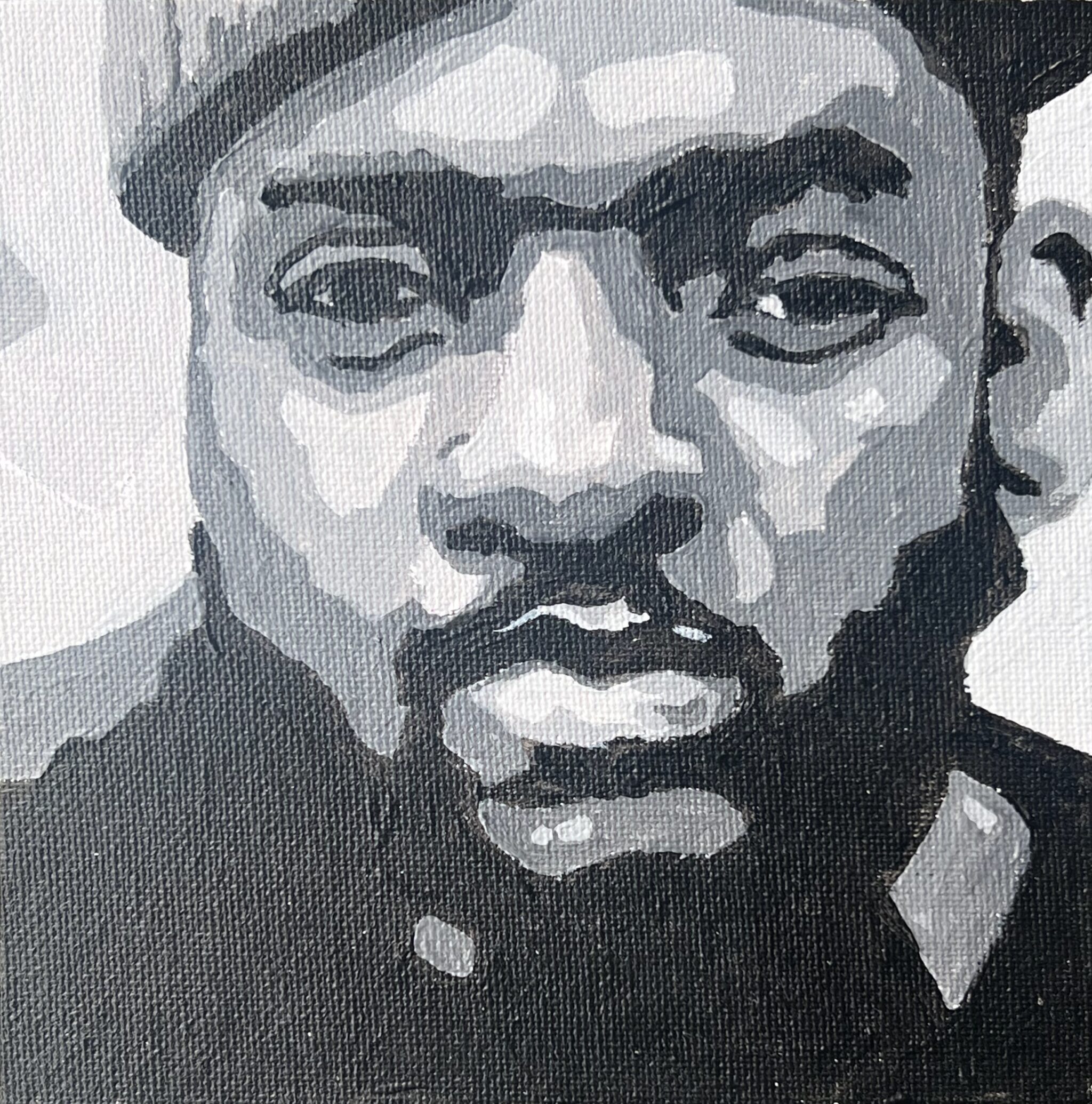 15x15cm Akryl Maleri - Portrett i Sorthvitt