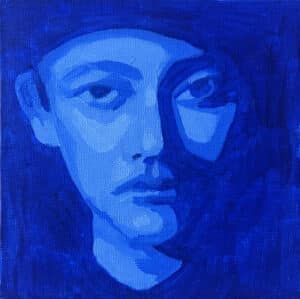 15x15cm Olje Maleri - Portrait in Blue
