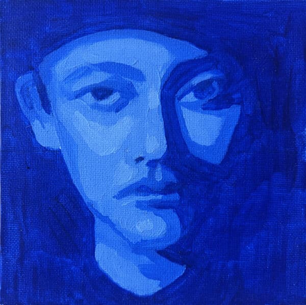 15x15cm Olje Maleri - Portrait in Blue