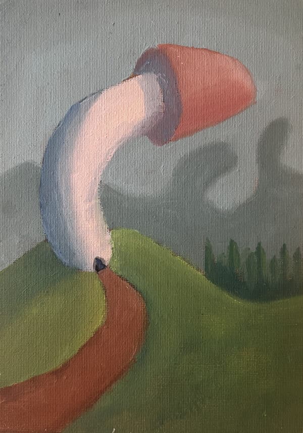 21x15cm Olje Maleri - Sopp-Tårn