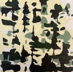 15x15cm Akryl Maleri - Abstrakt i blekgul og grønn