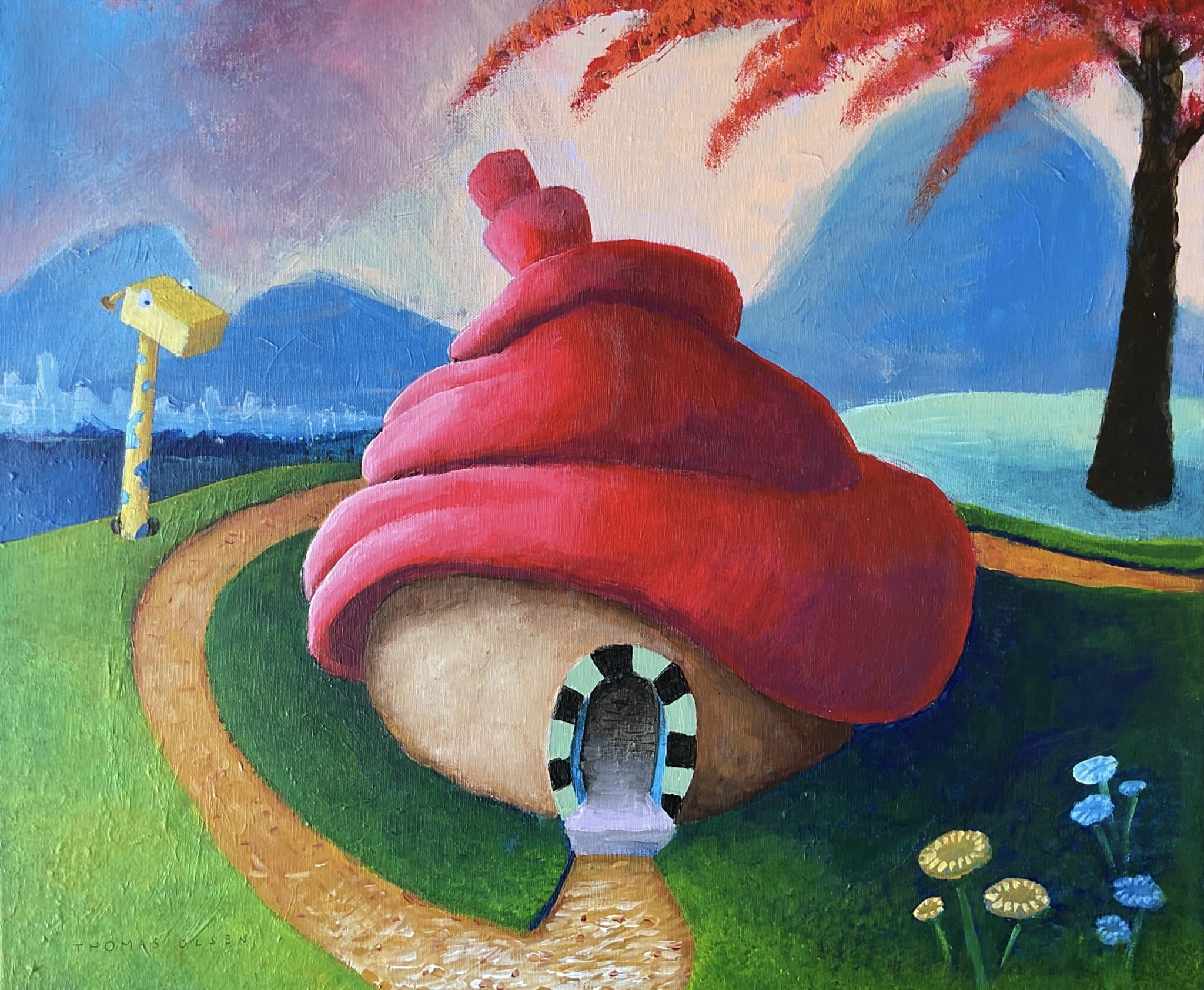 46x55cm Akryl Maleri - Sopphus Landskap